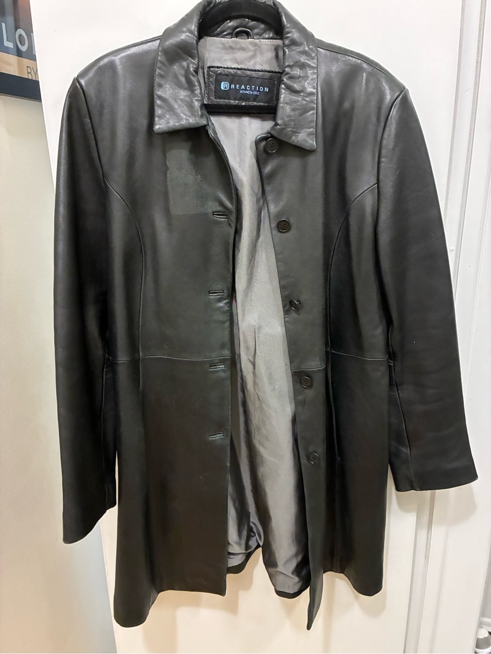 Y2K Vintage Kenneth Cole Reaction Black Leather Car Coat